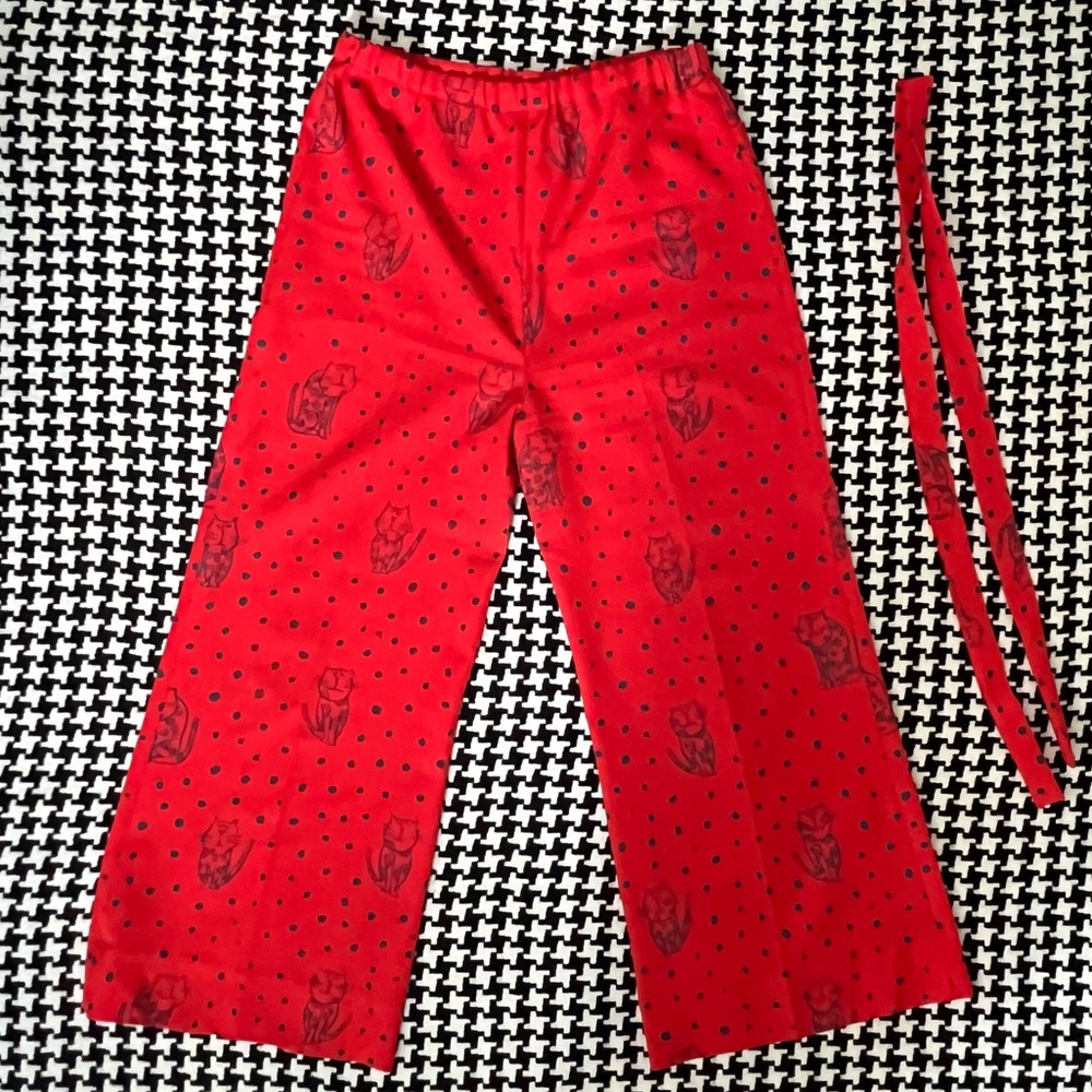 ✨RARE🐱✨ vintage! 70s cat polka dot patterned wide leg high waisted trousers